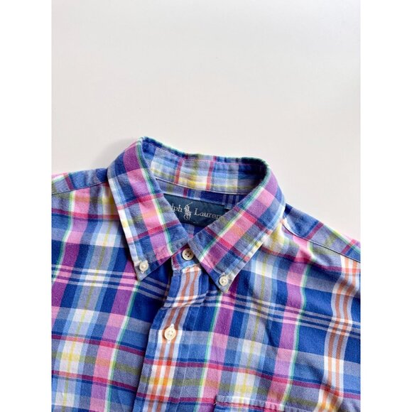POLO RALPH LAUREN Blue Pink Madras Plaid Cotton Twill Button Down Shirt, Size M - Picture 12 of 15